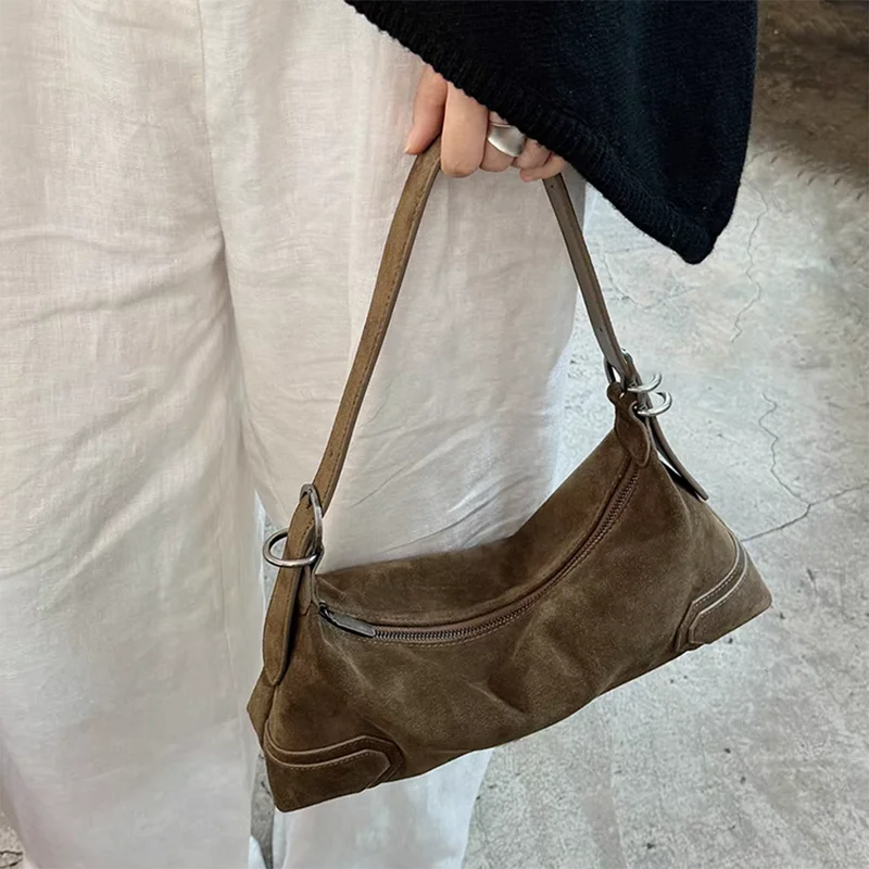 

Retro Design Suede Underarm Bags Simple And Stylish Daily Commuter Shoulder Bag Female Korean-style Trendy Versatile Handbags