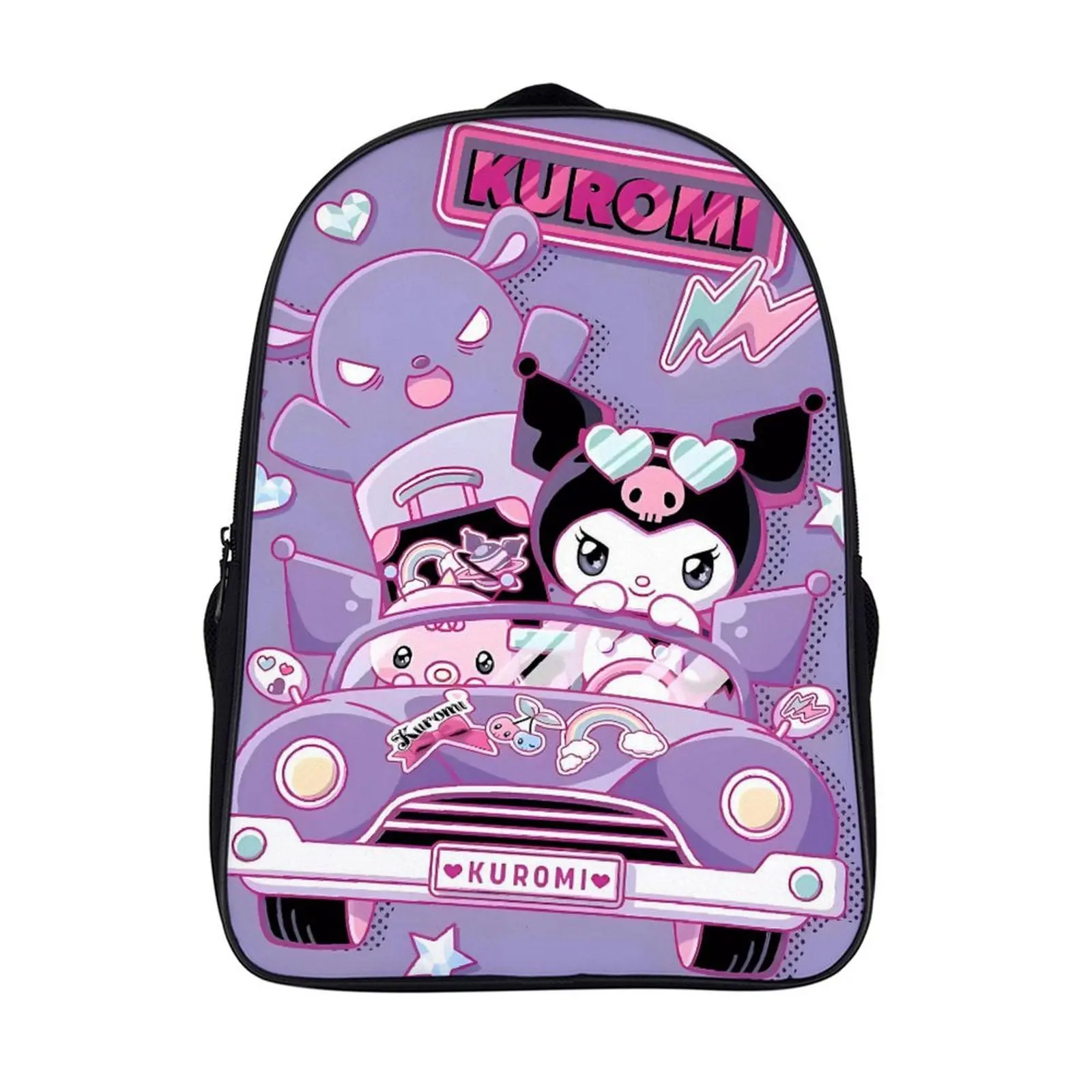 

Модный студенческий рюкзак с мультипликационным принтом Sanrio Kuromi школьная сумка 16 дюймов 2 отделения