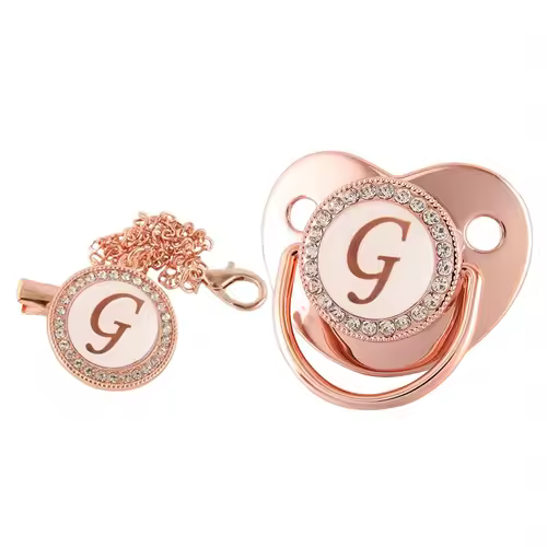 26 Letters Baby Pacifier Clip Rose Gold Bling Pacifiers Holder Silicone Soother Nipple Dummy Baby Shower Gifts - Image 26
