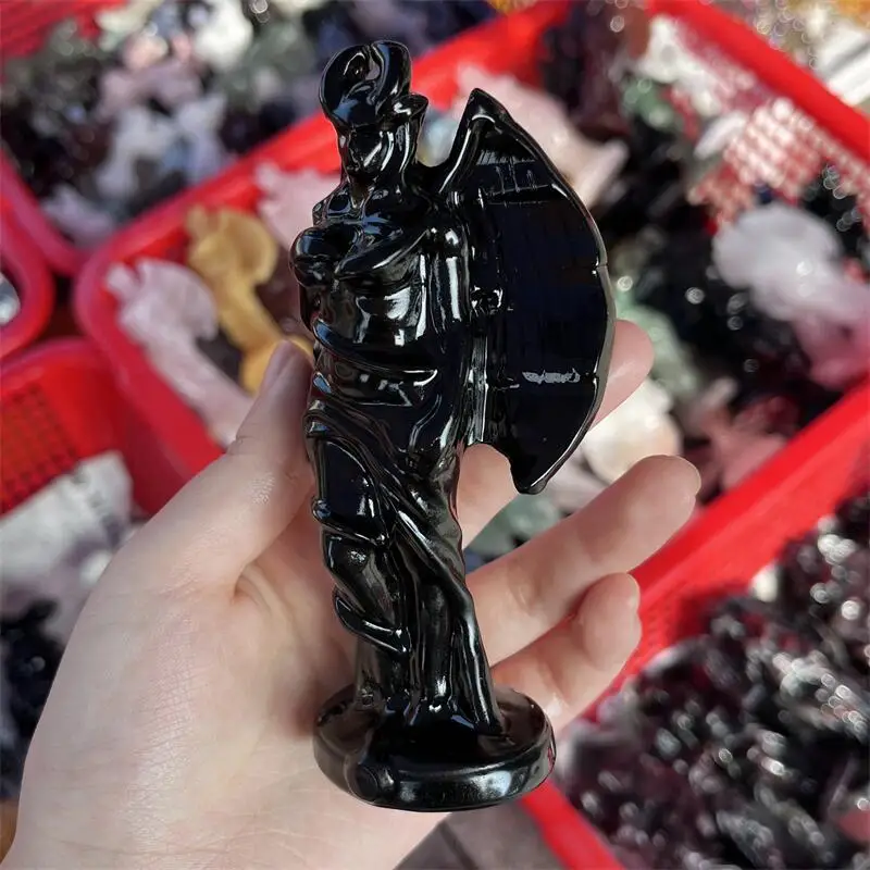 Natural Black Obsidian Witch Succuba Lilith Statue Carving Statue Quartz Healing Energy Gemstone For Christmas Gift 1pcs view 5