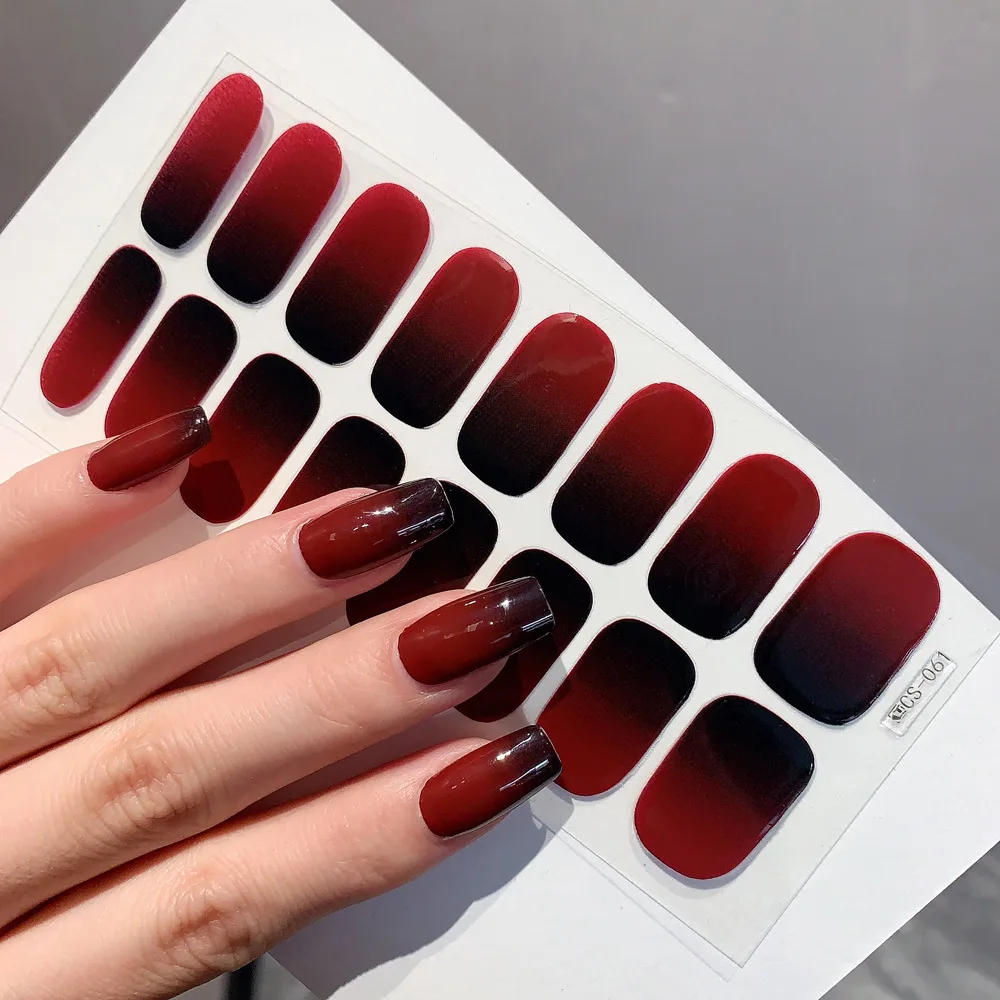 長持ちするネイルステッカー,14タブレット,日曜大工,日曜大工,粘着性,フルカバー,デカール,グラデーションカラー,夏