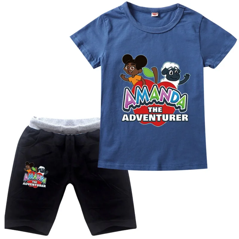 Kid Amandaing The Adventurer Set Boys Girls Short Sleeves Clothe Tee Suits Fashion Children Clothing Outfit 3D Print T-shirt Set