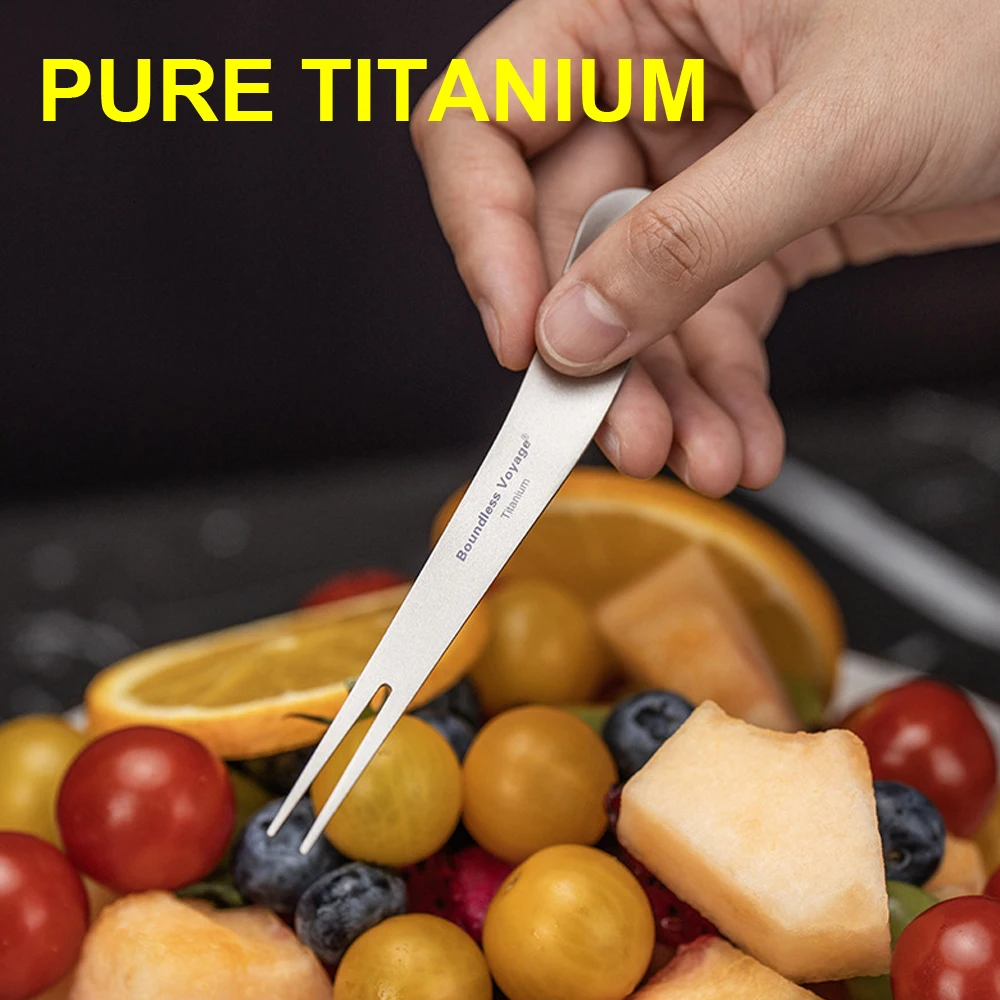 

5-Piece-Pure Titanium Fruit Dessert Fork/Spoon,Outdoor Camping, Picnic, Travel, Household Multifunctional Fork Tableware,A1557