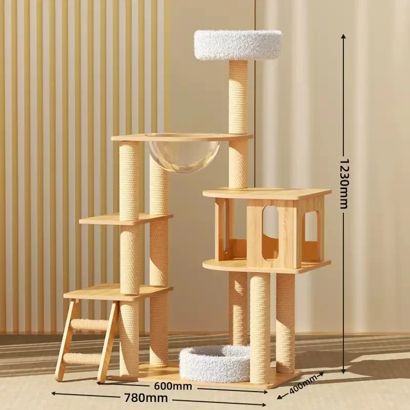 Multi-layer Tower Scratching Board for Cats Large Wooden Cat Climbing Frame,Small Footprint Solid Wood Space Capsule Cat Shelf