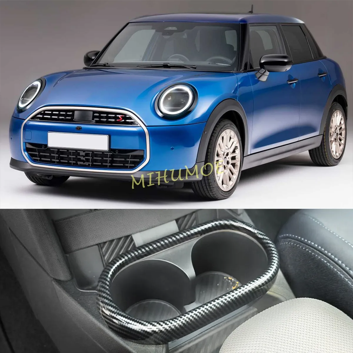 

Чехлы-держатели для стакана с водой на центральной консоли автомобиля из углеродного волокна для MINI Cooper C S F65 F66 F67 2024 2025 2026, внутренняя наклейка