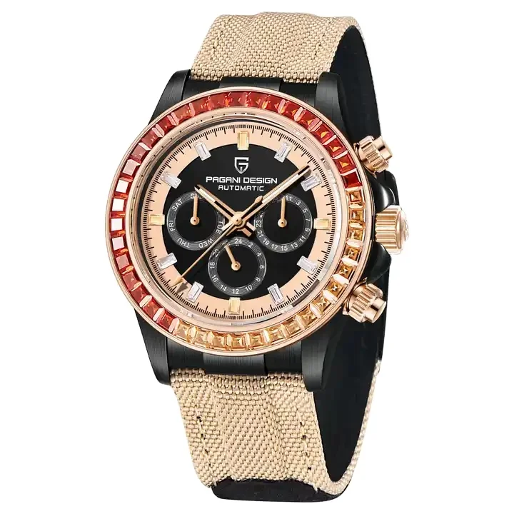 

1732 Newest Charm Fashion Automatic Mechanical Wristwatch Men Leather Plus Nylon Band 100M Waterproof Watch