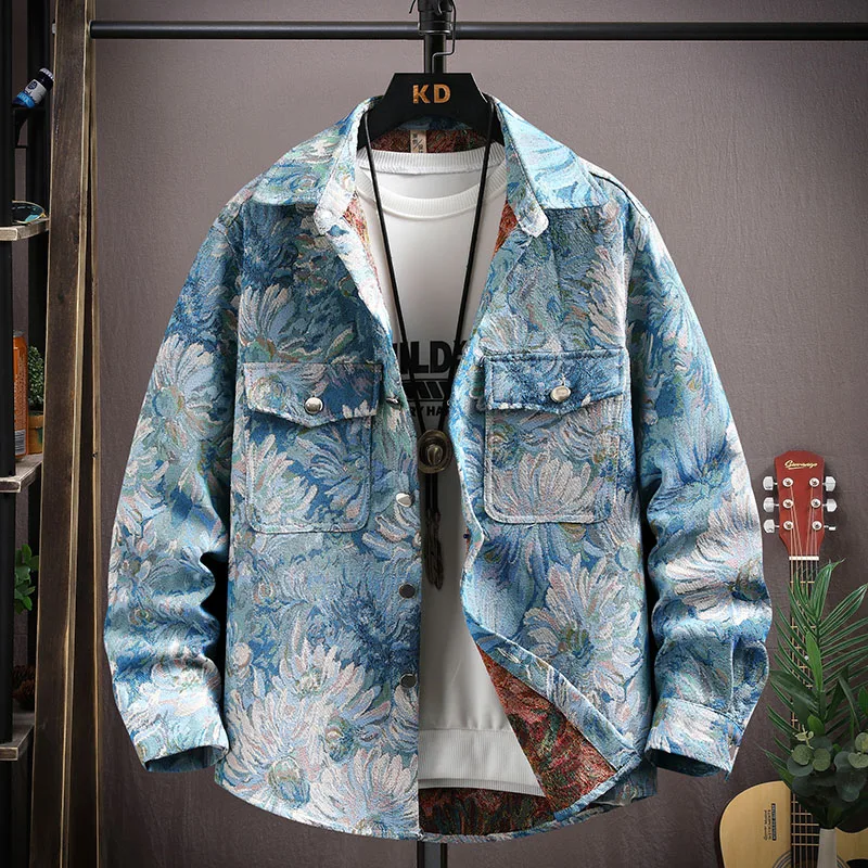 2024 spring new style Men's Classic Fashion Long Sleeve Shirt autumn Men's Casual Plush High Quality Printed pattern Shirt