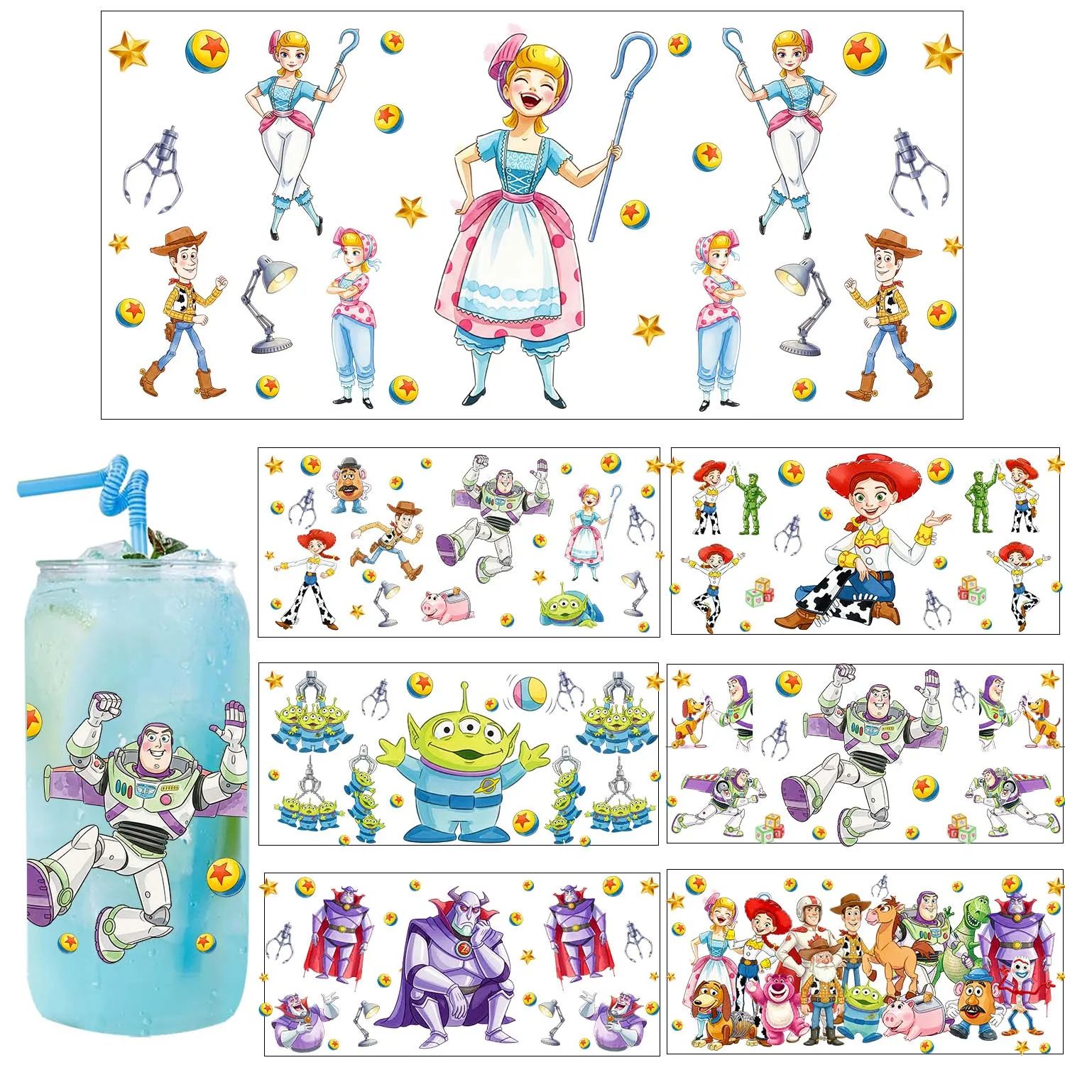 5PCS  Bundle Toy Cartoon UV DTF Transfer Sticker DIY Decals 3D transfers uvdtf stickers 16oz uv dtf cup wraps