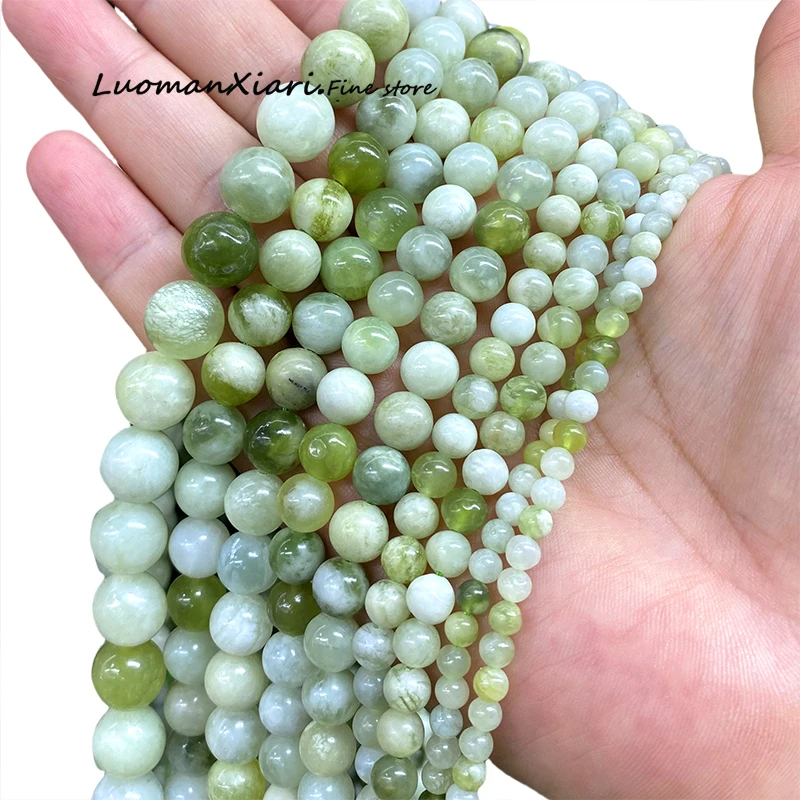 4 6 8 10 12MM Natural Stone AA Milky White Green Peridot Jade Round Spacer Beads for Jewelry Making Diy Bracelets Accessories