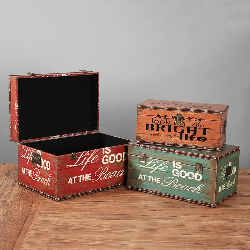 Large Distressed Wooden Storage Trunk, Vintage Photo Prop & Display Case for Home Decor, Rustic Organizer Box for Blankets