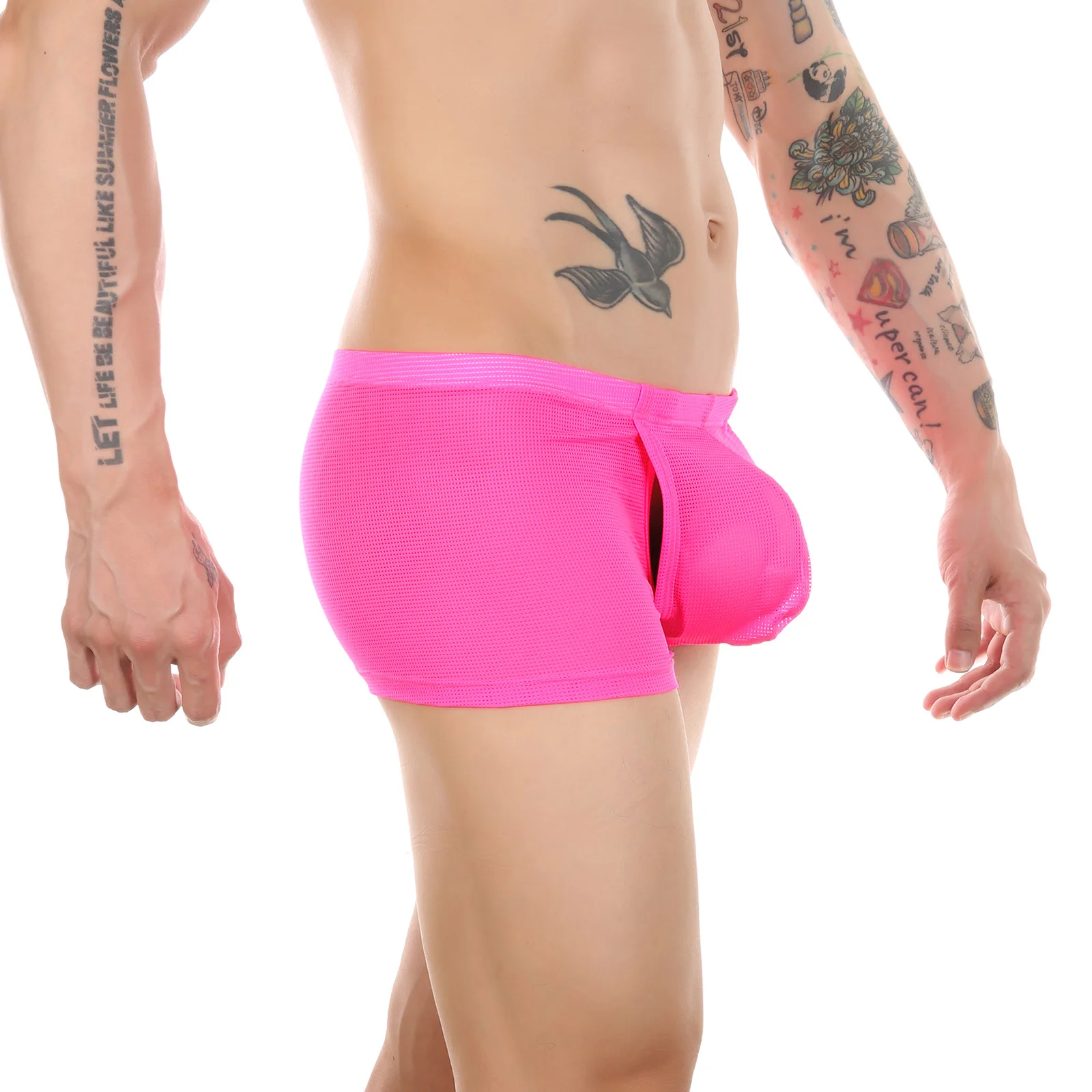 Men Mesh Boxer Shorts Open Crotch Comfortable Trunks Sports Fitness See Through Breathable Boxers Underwear Workout Home