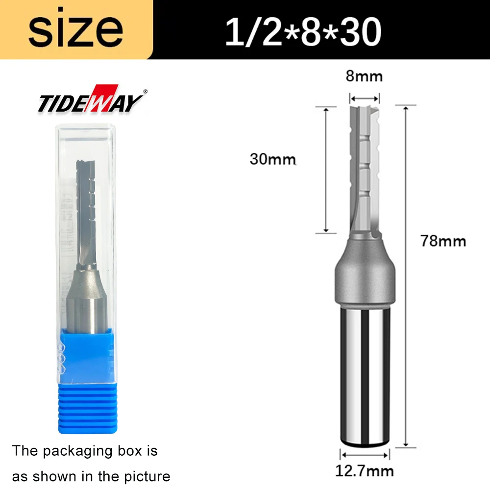 Tideway 1/2 Shank 3 Flutes Cutting Straight Router Bit TCT Frezy do obróbki drewna CNC Frez do przycinania bitów do drewna — zdjęcie produktu 7