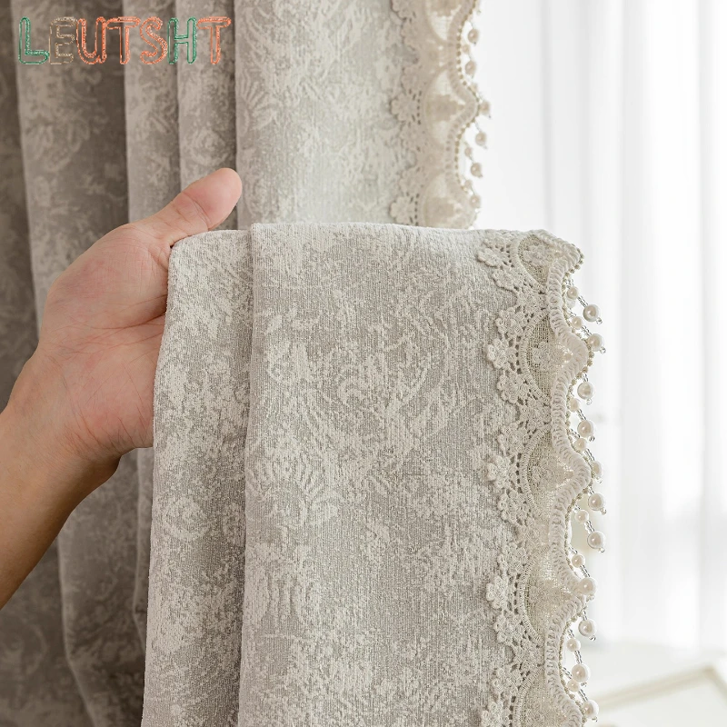 French Cream Woven Jacquard Bedroom Villa Curtains Chenille Blackout Living Room High-end Bay Window Customization