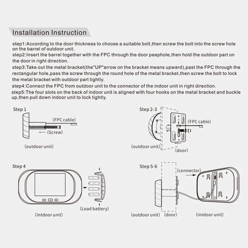 Sonnette Numérique avec Écran LCD de 2.8 Pouces, Résistante à 90 °, Sonnette Électronique, Caméra de Porte Extérieure