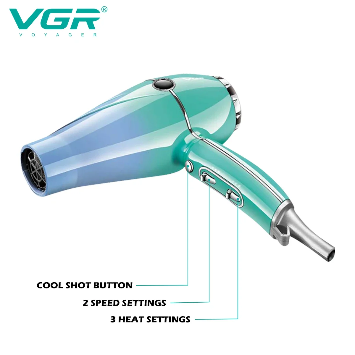 VGR Hair Dryer Professional Blow Drier Negative Ion Hair Dryer Machine Hot and Cold Adjustment Wired Chaison Hair Dryer V-452