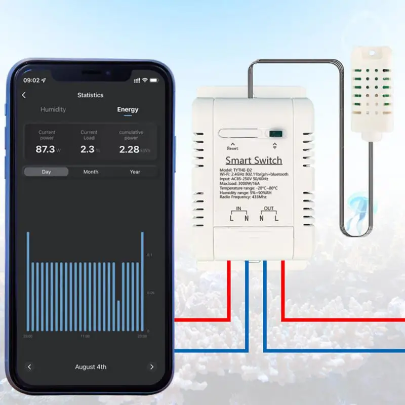 Przełącznik WiFi -16 Bezprzewodowe sterowanie Tuya z monitorowaniem zużycia energii Termostat temperatury i wilgotności Kompatybilny z Alexa