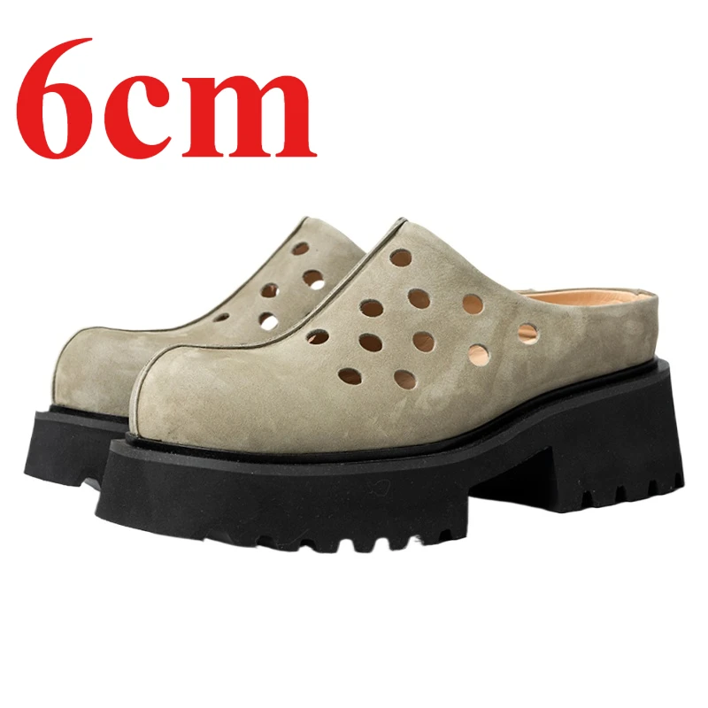

Europe/American Half Slippers 6cm Thick Platform Shoes for Men's Summer Breathable Hollow Hole Slippers Height Increasing Shoes