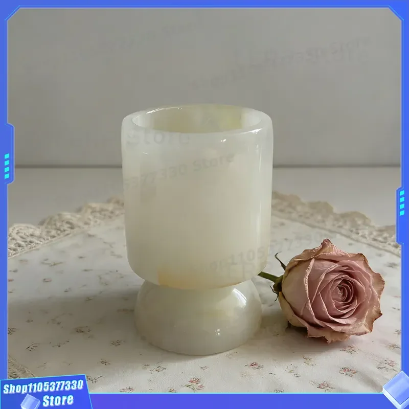 Natural Jade Ornament Flower Arrangement Aromatherapy Cup for Model House Sales Office Living Room Cabinet Decor Light Luxury