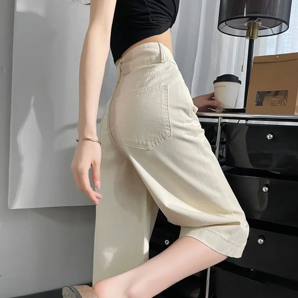 

Denim Shorts for Women High Waist Straight Wide-Leg Mid-Length Summer Pants Thin New Style Loose Fit