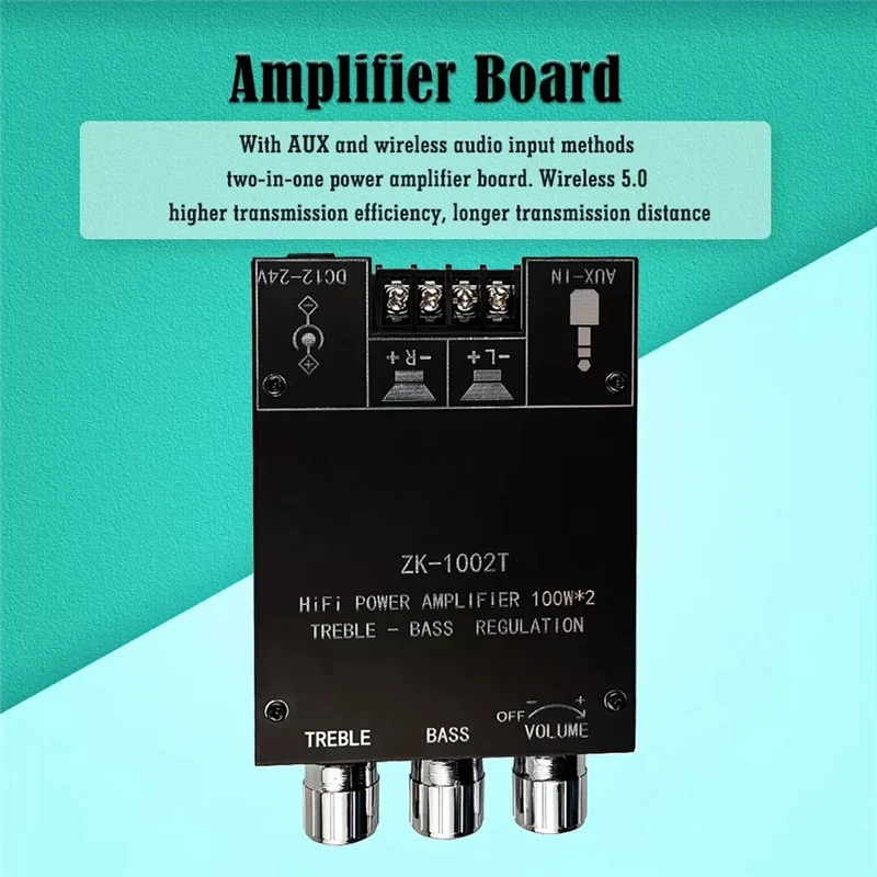 

-ABAB ZK-1002T Bluetooth-Compatible Amplifier HIFI 2.0 Channel 100Wx2 Audio Module Adjustment Subwoofer Amplifier Board