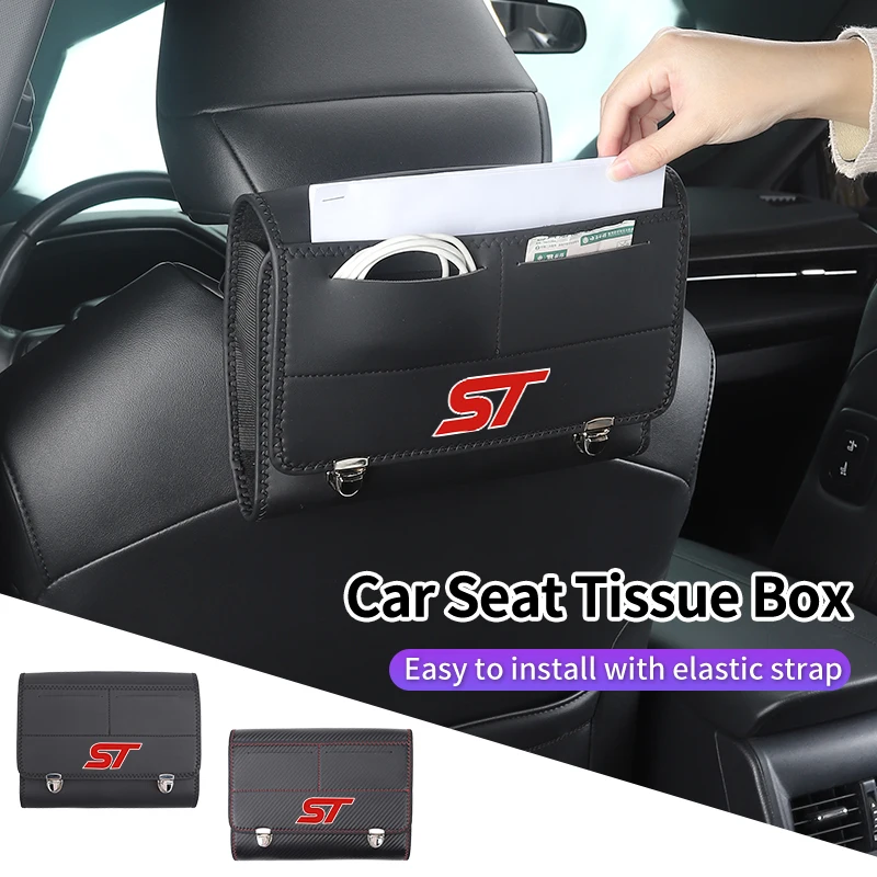 

Car Seatback Tissue Bag Napkin Case Paper Towel Holder Accessories For Ford ST Line Racing RS S Kuga Fiesta Fusion Mondeo Edge F