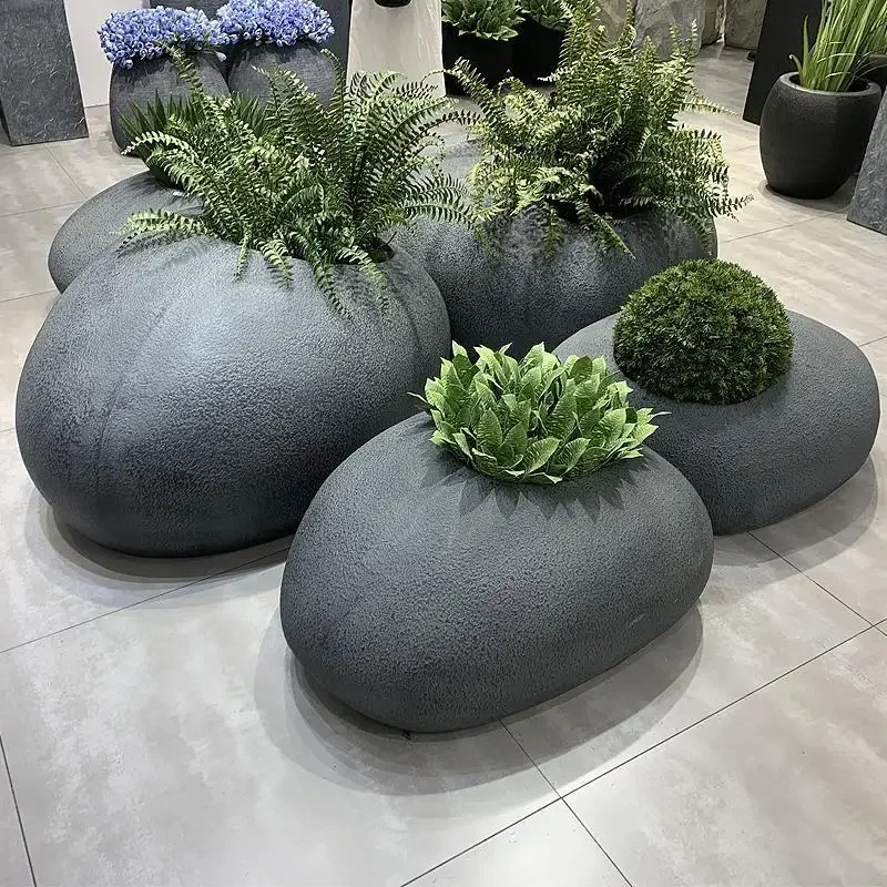 مزارعي أرضية محاكاة الحصى، ترتيب أصيص زهور لغرفة المعيشة في الفناء، زارع راتينج شخصي إبداعي بسيط