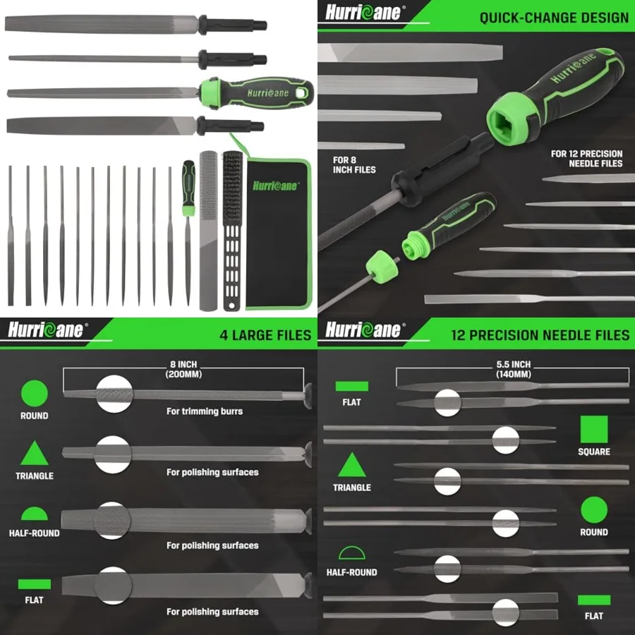 

Hurricane, 21 шт., набор сменных металлических напильников с 8-дюймовым напильником, включая плоские треугольные полукруглые круглые большие напильники