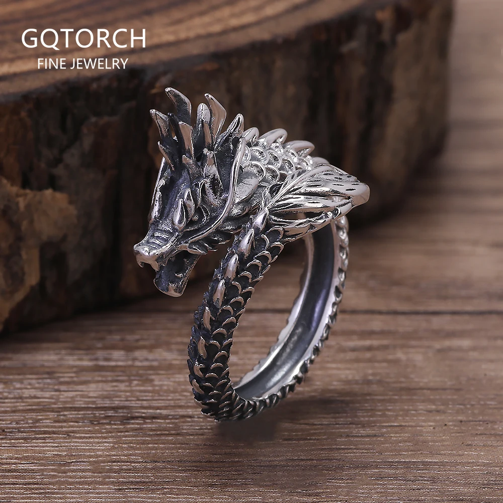 

Punk Vintage 999 Pure Silver Dragon Open Finger Ring for Men Adjustable Gothic Fashion Cool Biker Street Party Jewelry