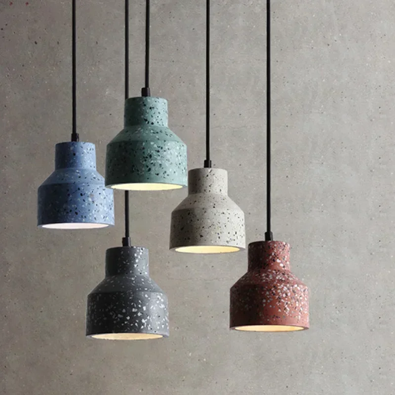 Nordic Retro Industrial Wind Cement Grinding Stone Chandelier Wrought Iron Pendant Light Restaurant Bedroom Kitchen Hanging Lamp