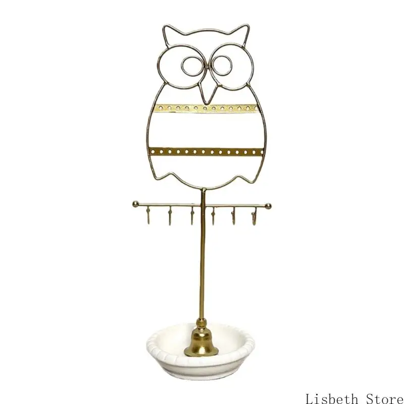 

124A Multitier Owl Design Jewelry Organizers Sturdy Iron Construction Stable Ceramic Base Easy Assembly