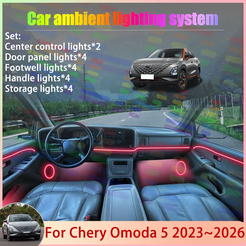 

Для Chery Omoda 5 2023 ~ 2026 2024 C5 E5 EV O5 FX 2/24 в 1 автомобильная атмосферная лампа RGB абажур ансамбль стример атмосферный набор