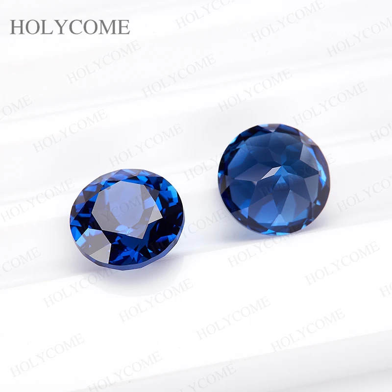 Lab Grown Sapphire Blue Color Round Shape Handmade Never Fade VVS1 Selectable AGL Certificate Beads DIY Materials Jewelry Making