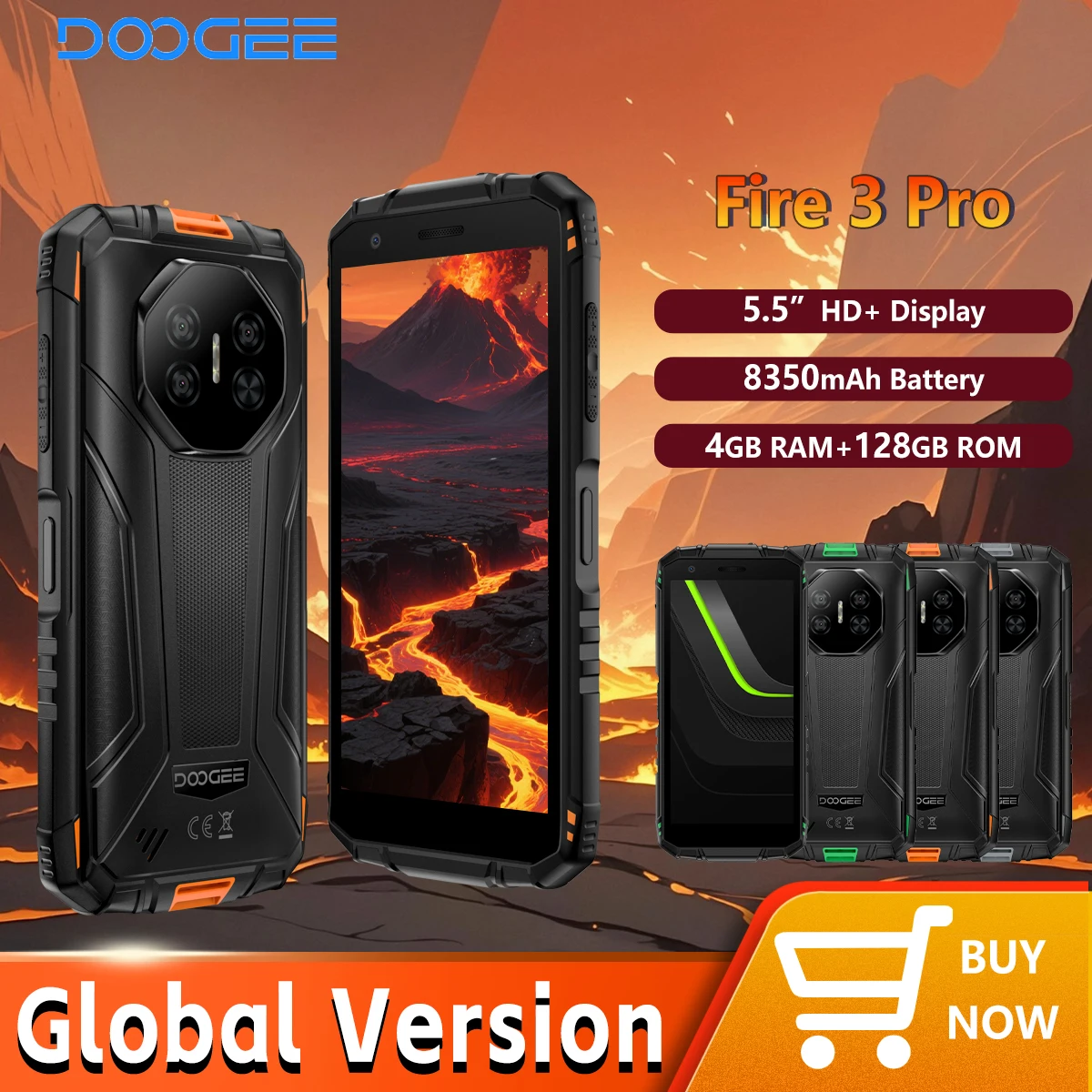 DOOGEE Fire3 Pro Rugged Smartphone 16GB+128GB UNISOC T7200 8350mAh 5.5