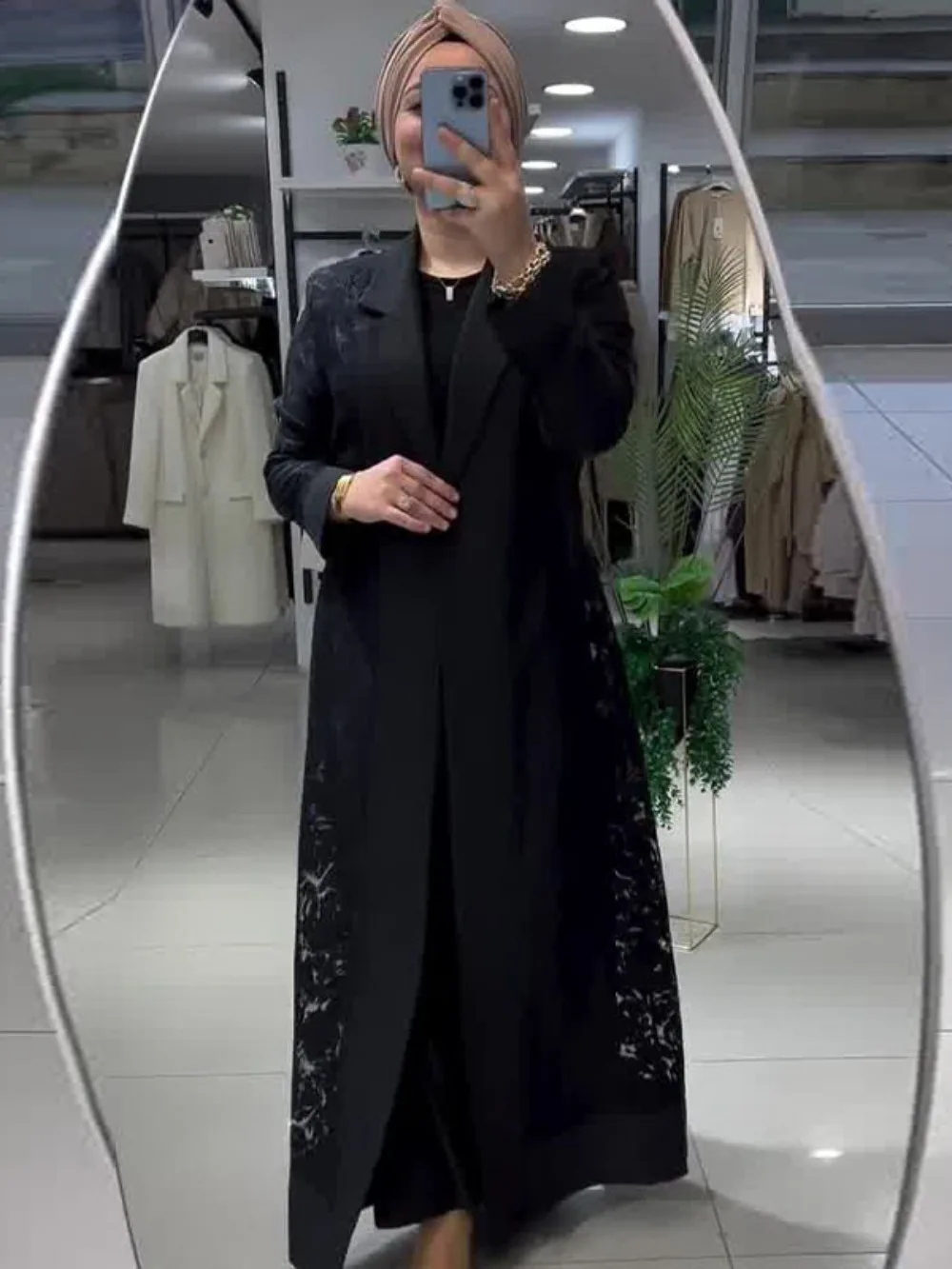 Eid Muslim Women Abaya Trench Coat hollow out Lapel Overcoat Ramadan Morocco Dubai Windbreaker Arab Casual Long Outerwear