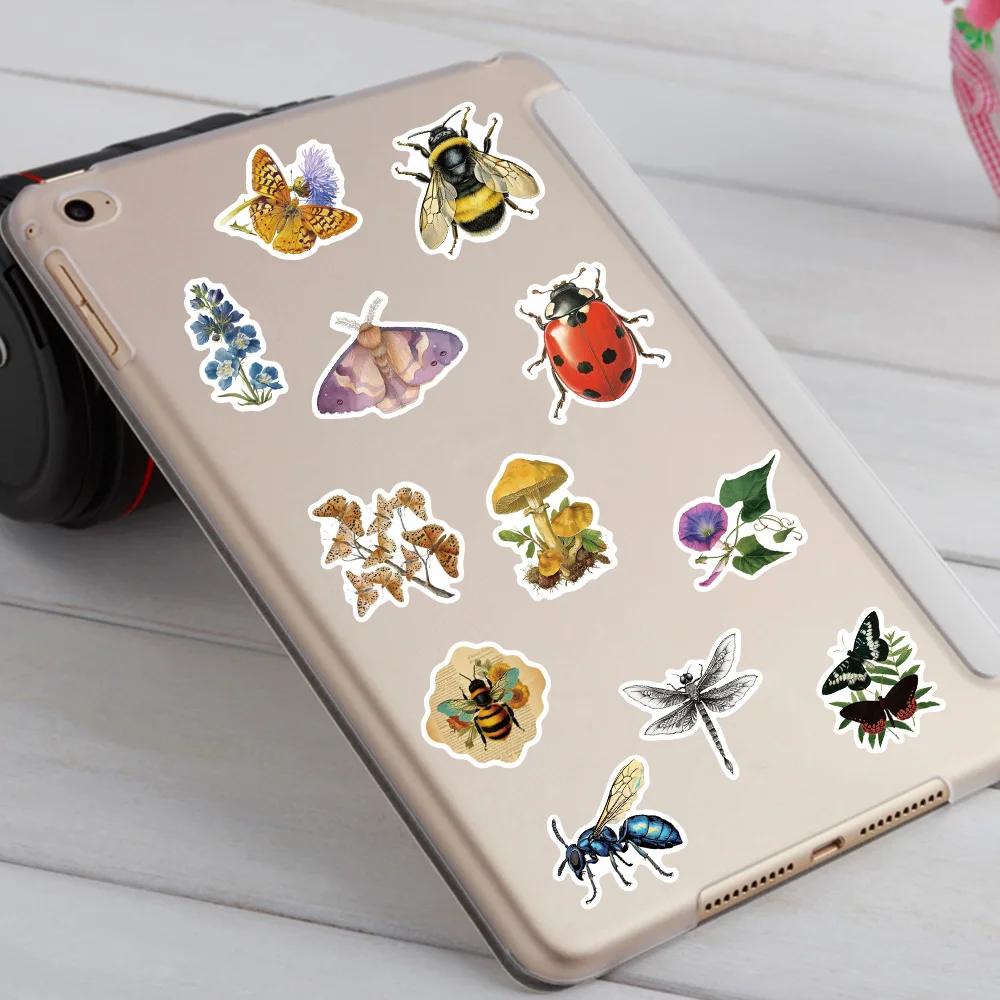 50pcs/pack Vintage Fantacy Insect Butterfly Bee Art Sticker DIY Scrapbooking Journal Phone Car Diary Photo Album Gift Decoration