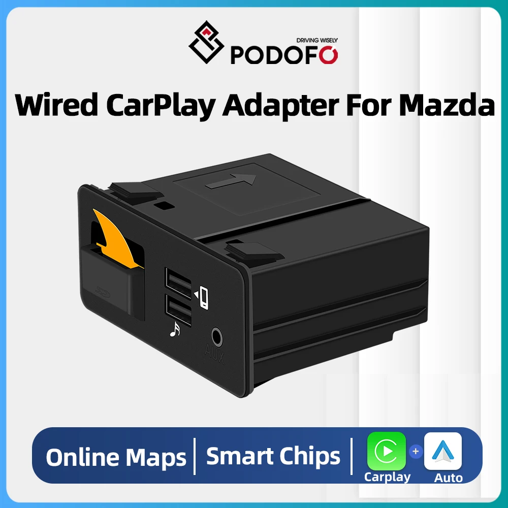 Podofo Android Auto CarPlay USB Adapter for Mazda Ai Box Apple Carplay for Mazda 2 3 6 CX30 CX5 CX8 CX9 Voice Assistant