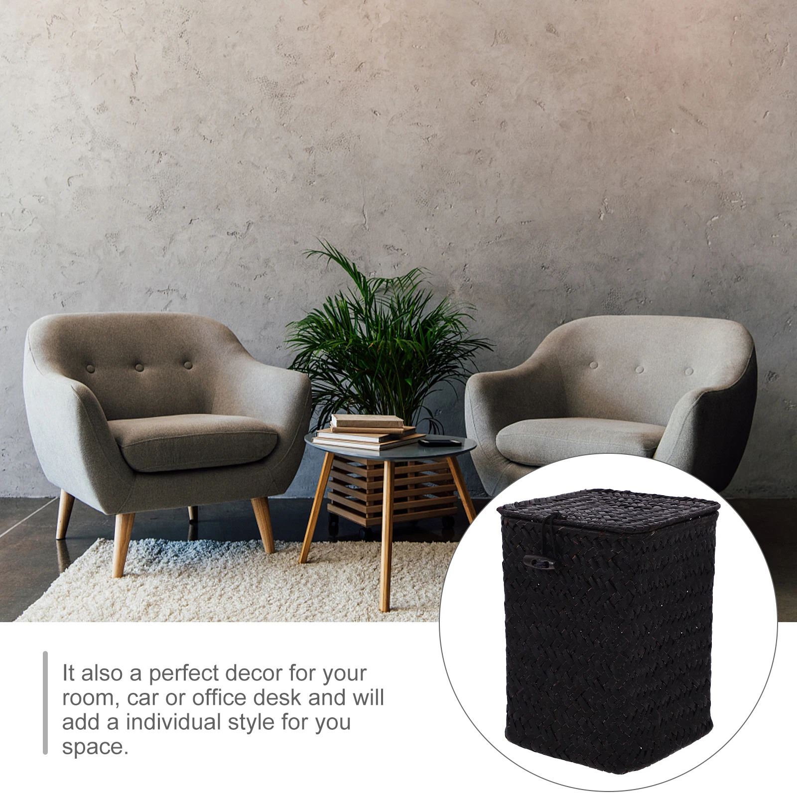 

5pcs Handwoven Seagrass Tissue Box with Lid Storage Case for Home Office Car Refillable Desktop Paper Holder Cover Organiser