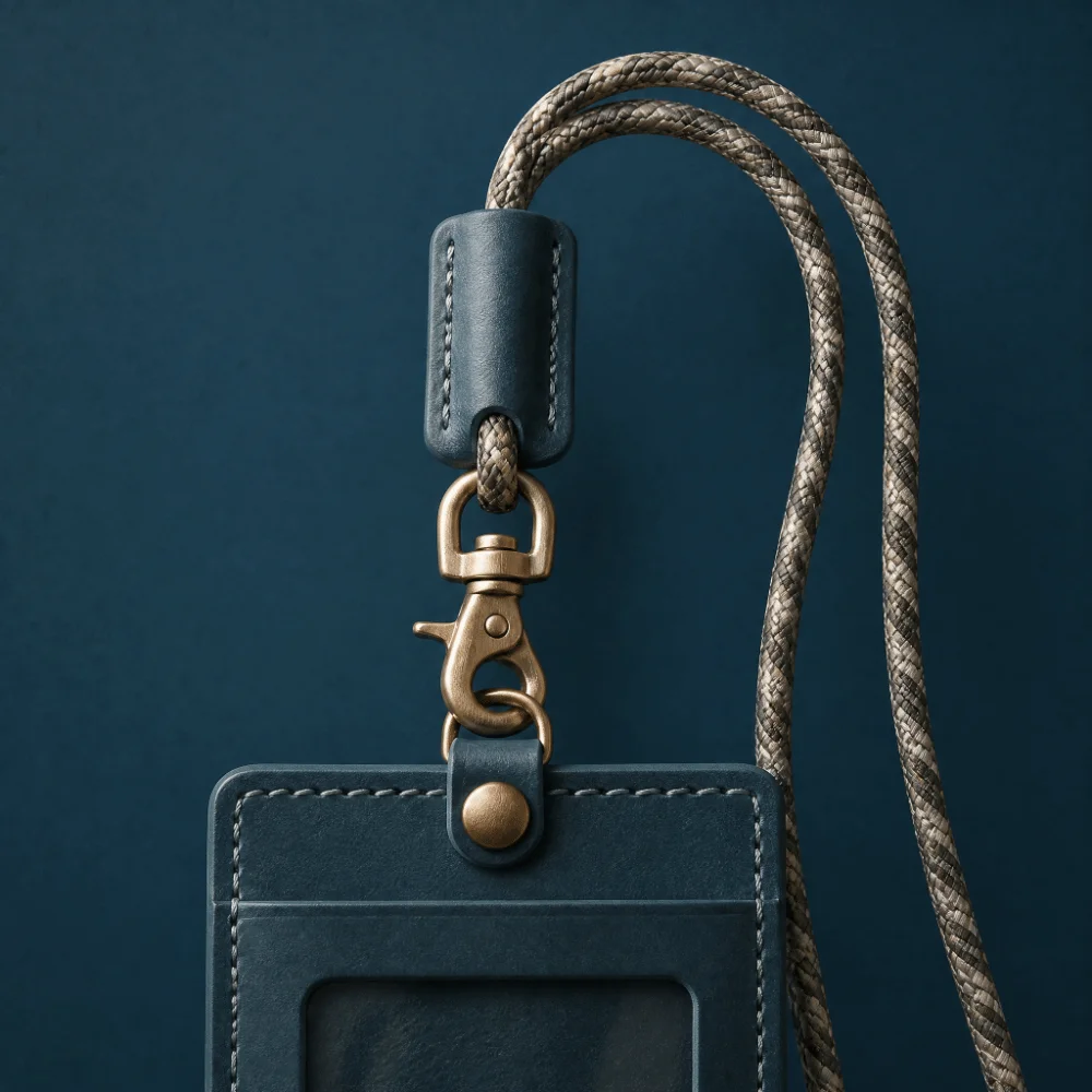 Vintage Waxed Leather ID Badge Holder Distressed Leather Protective Sleeve Neck Lanyard Card Pouch Snug Fit Premium Leather