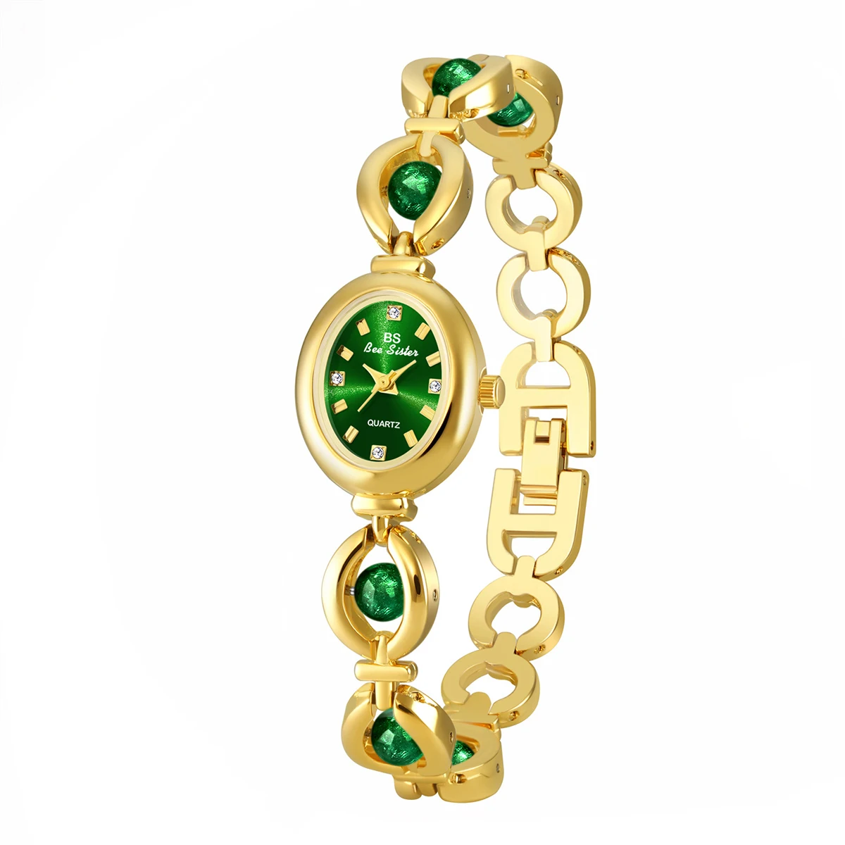 Green Jade Jadeite Jewelry Watches For Women Gold Bracelet Quartz Watch 2024 New Ladies Vintage Dress Watch