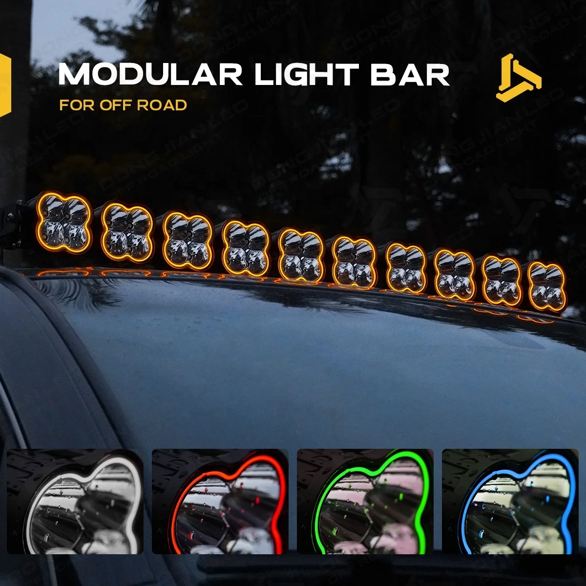 RGB 42 Inch Modular Linkable 12V Roof Rack LED Light Bars with DRL Road Auxiliary Light Kit Car off Road Vehicle bar Light 4X4