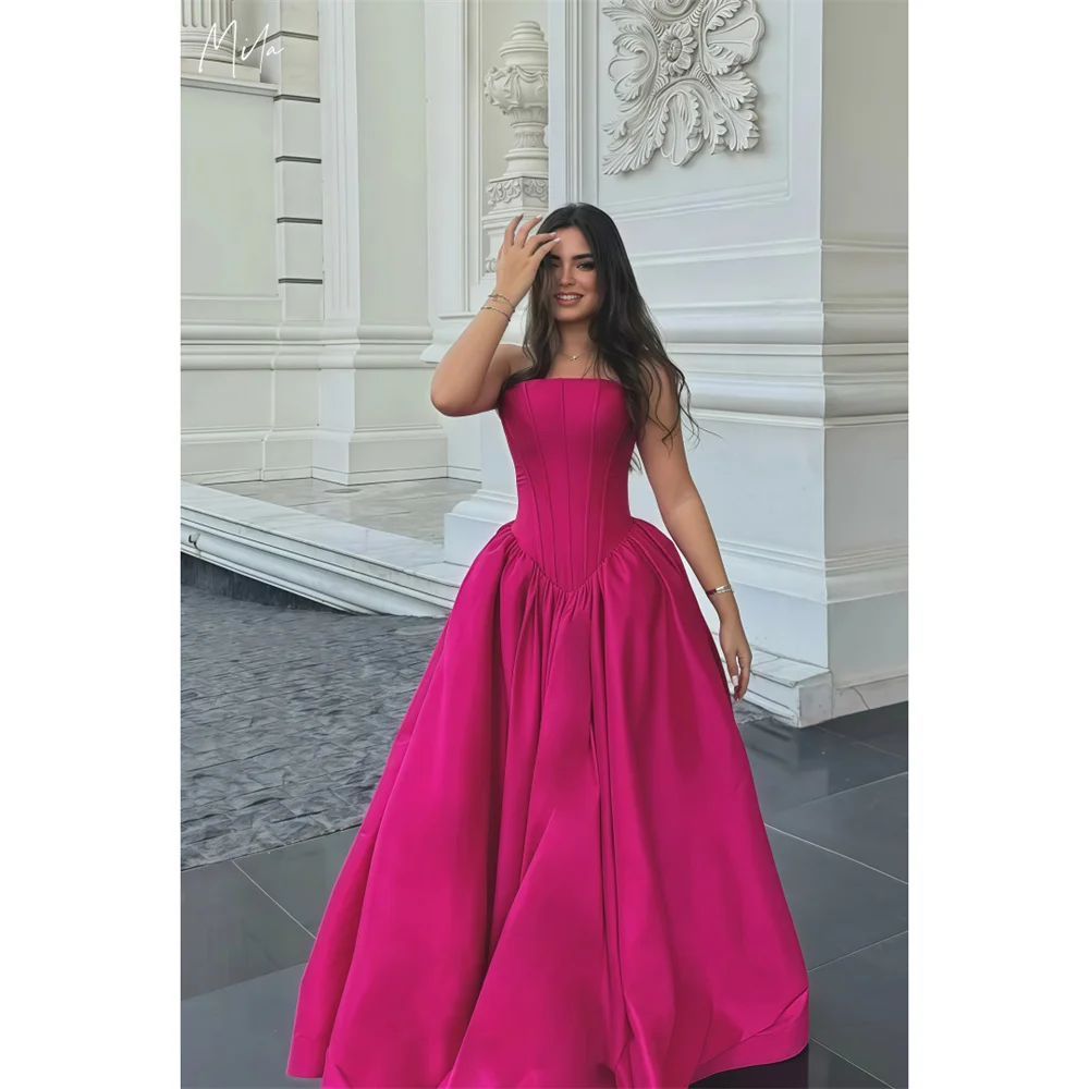 ミラ ホットピンク ストラップレス プリンセススタイル プロムドレス Aライン ノースリーブ カスタマイズされたフォーマルイブニング フロアレングス ベスティドス・デ・フィエスタ