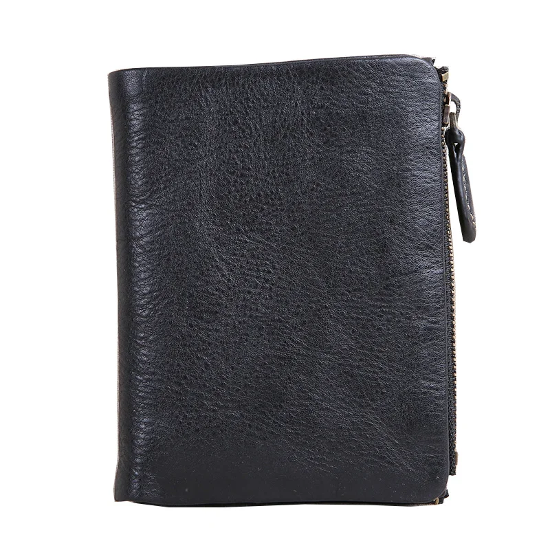 Simple casual handmade vegetable tanned cowhide men's short wallet fashion luxury natural real leather credit card coin purse