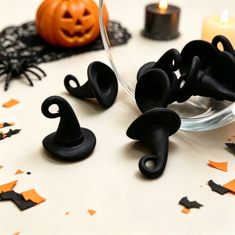 10pcs Witch Hat Charms Black Hanging Pendants for DIY Jewelry Halloween Theme Bracelet Necklace Craft Keychain Accessories