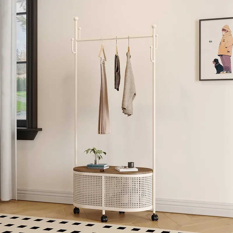 Wooden Bedroom Floor Hanging Hanger Dirty Clothes Basket Household Wrought Iron Clothes Storage Rack Simple Removable Coat Rack