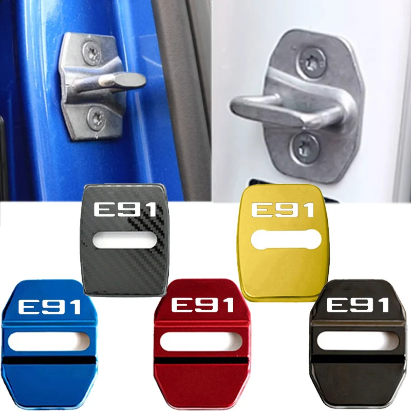 4PCS Car Door Lock Covers Logo Case Decals for BMW E91 Emblem Anti-rust Protection Buckle Stickers Stainless Steel Accessories