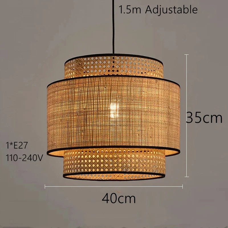 Imagem -05 - Handmade Nordic Rattan Pendant Light Lustre Simples Estilo Chinês Lâmpada de Tecido para Hotel Cafetaria Candelabro Simples