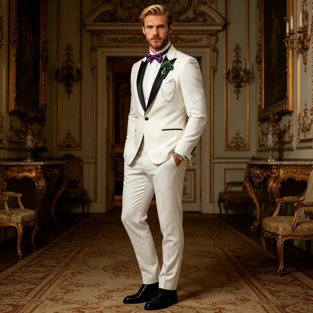 

Luxury Men's Dance Suit Elegant Solid Chique Single Button Unique Wedding Party Business Personalized Tailored Tuxedo