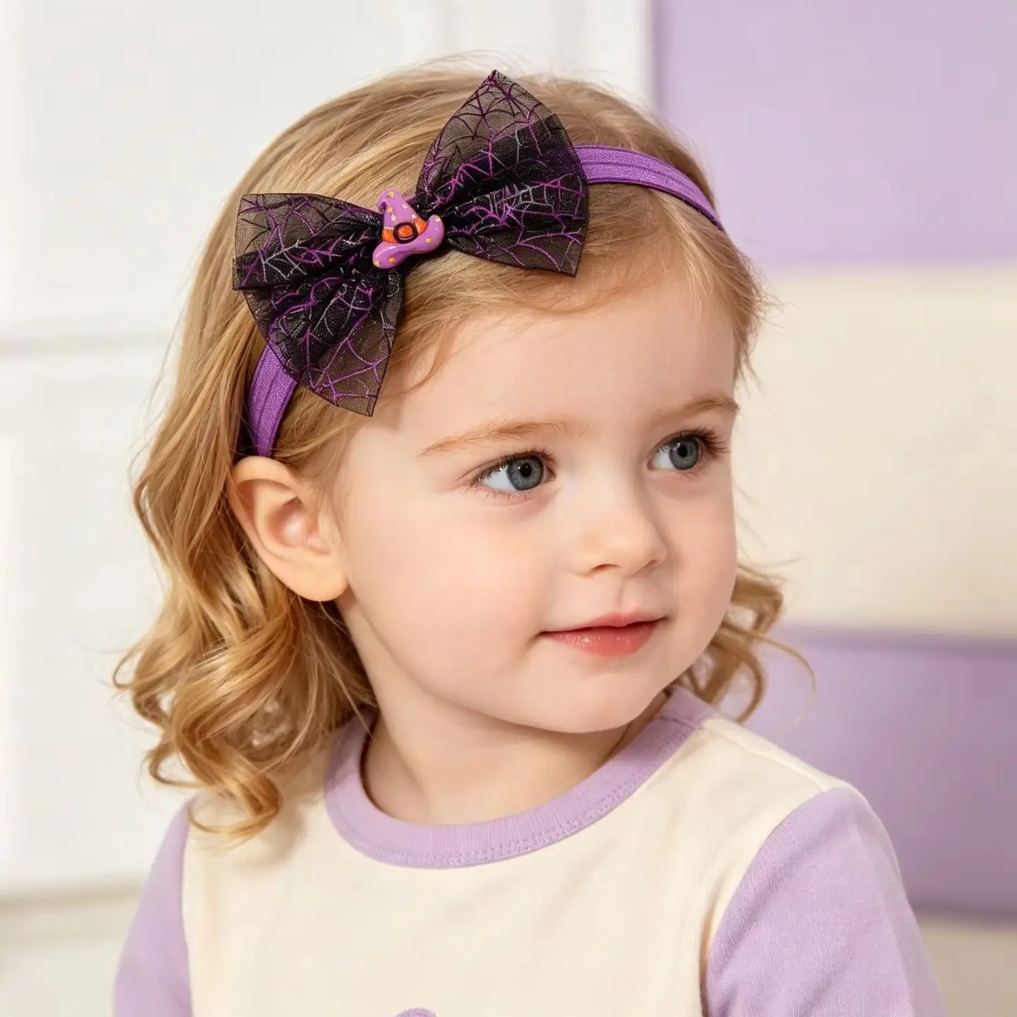 Halloween Baby Headbands Cartoon Pumpkin Skeleton Witch Hat Children Hairband Handmade Mesh Bowknot Infant Hair Accessories