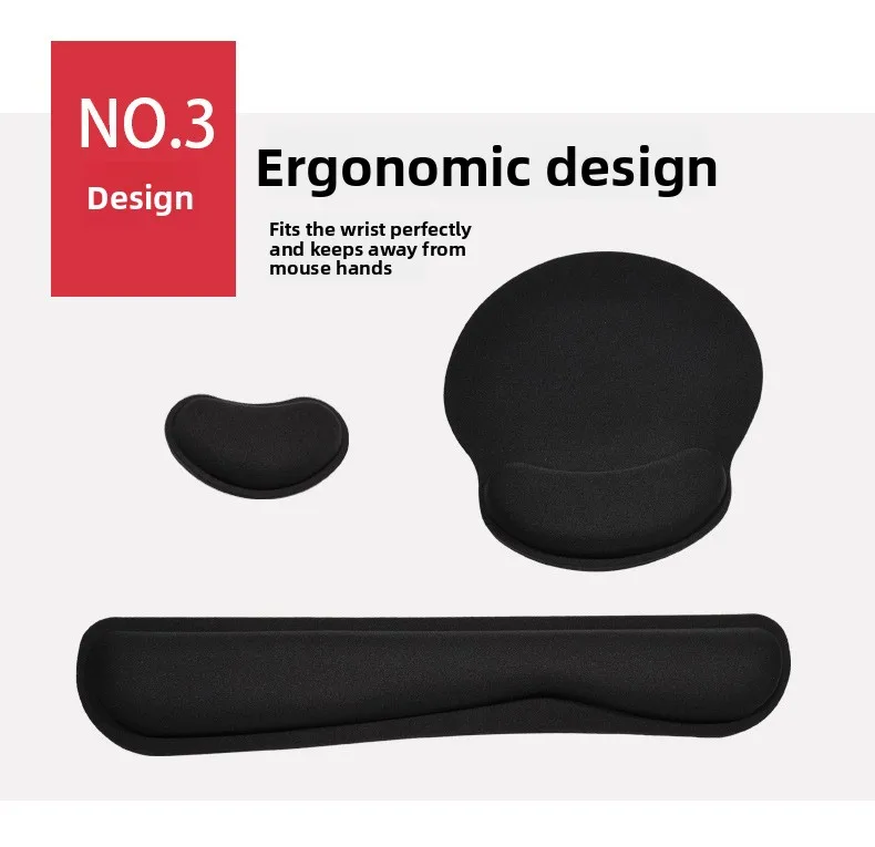 Memory-Schaum Handgelenkauflage-Set Tastatur-Mauspad Ergonomische Gel-Unterstützung für Büro und Gaming Schwarz – Detail 4