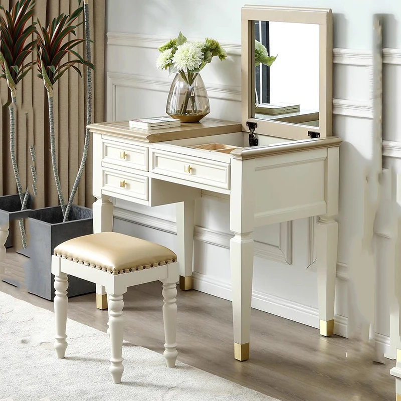 

Wood Drawers Dressing Table Vanity White Mirror Modern Dressing Table Texture Makeup Penteadeiras De Maquiagem Furniture